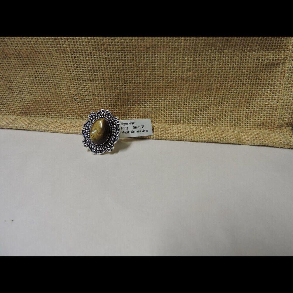German Silver Tiger Eye Ring Size 7